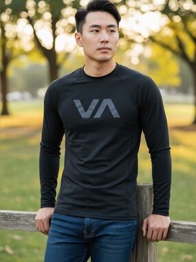 RVCA Black Long Sleeve Rash Guard with Gray VA Logo